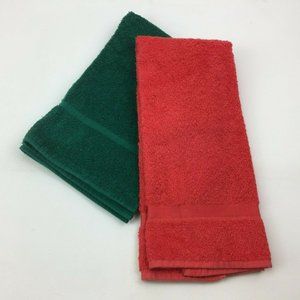 JC Penny Towel Color Classics Red Green Christmas Hand Towels Set Wash Bathroom